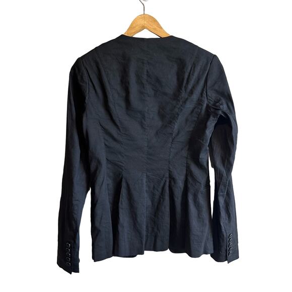 Theory Isita Crunch Open Front Linen Blend Blazer Black 2 - Picture 5 of 10
